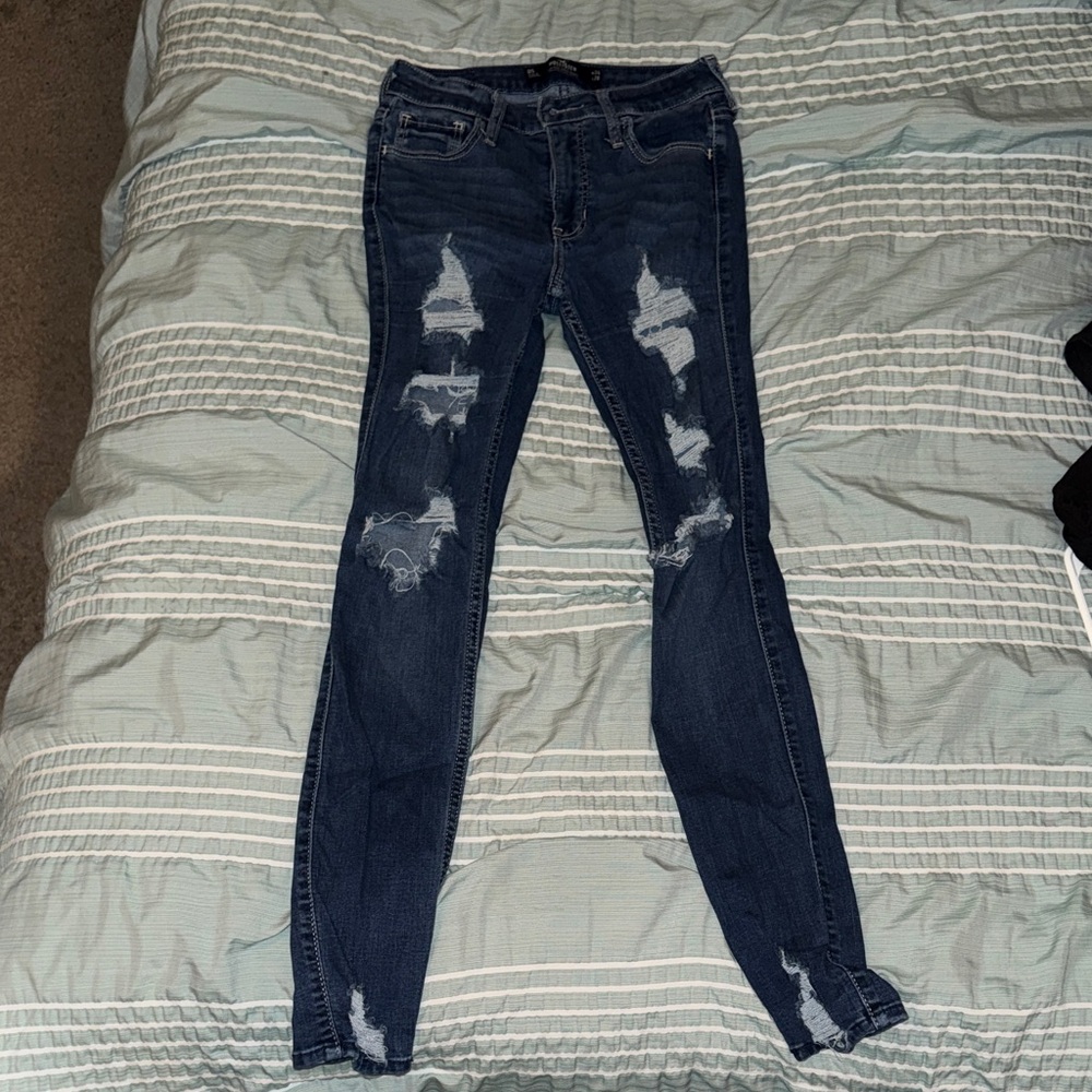 Hollister Dark Blue Distressed Skinny Jeans 0 Short